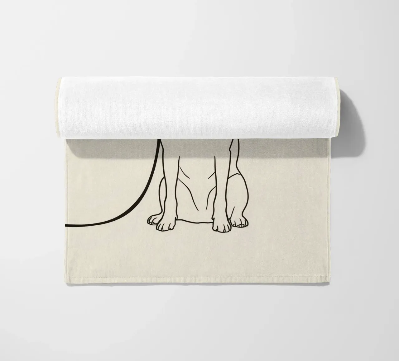 Dog sitting patiently on leash waiting outdoors for owner’s beach towel by DesignDoodle