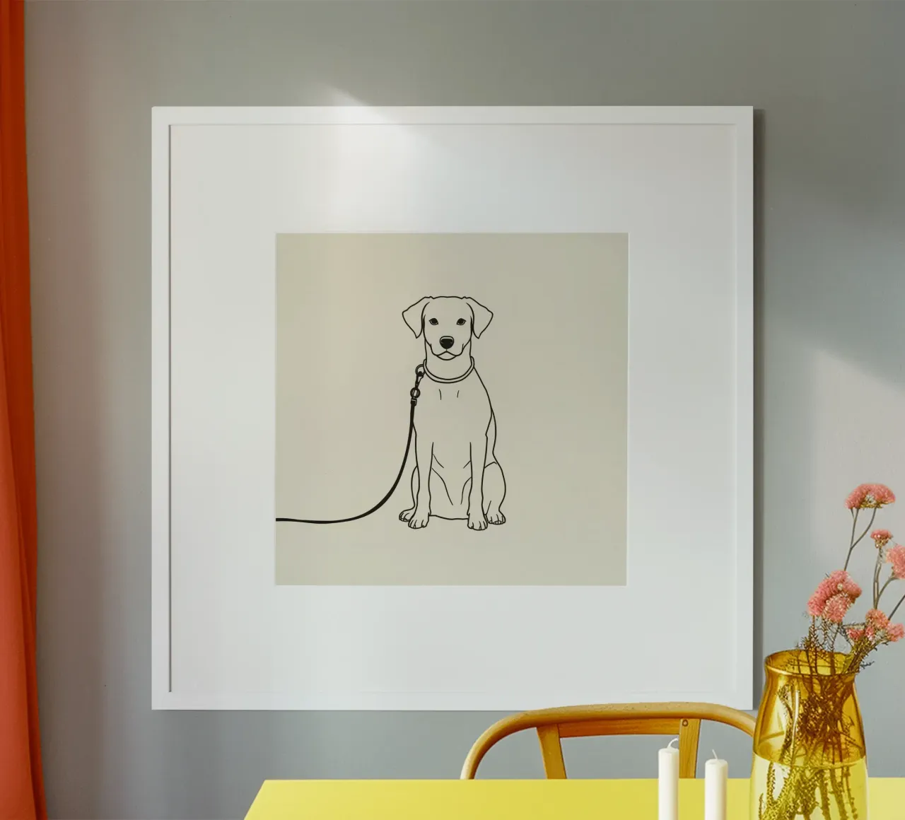 Perro sentado pacientemente con correa esperando al aire libre a que su dueño hahnemühle de DesignDoodle
