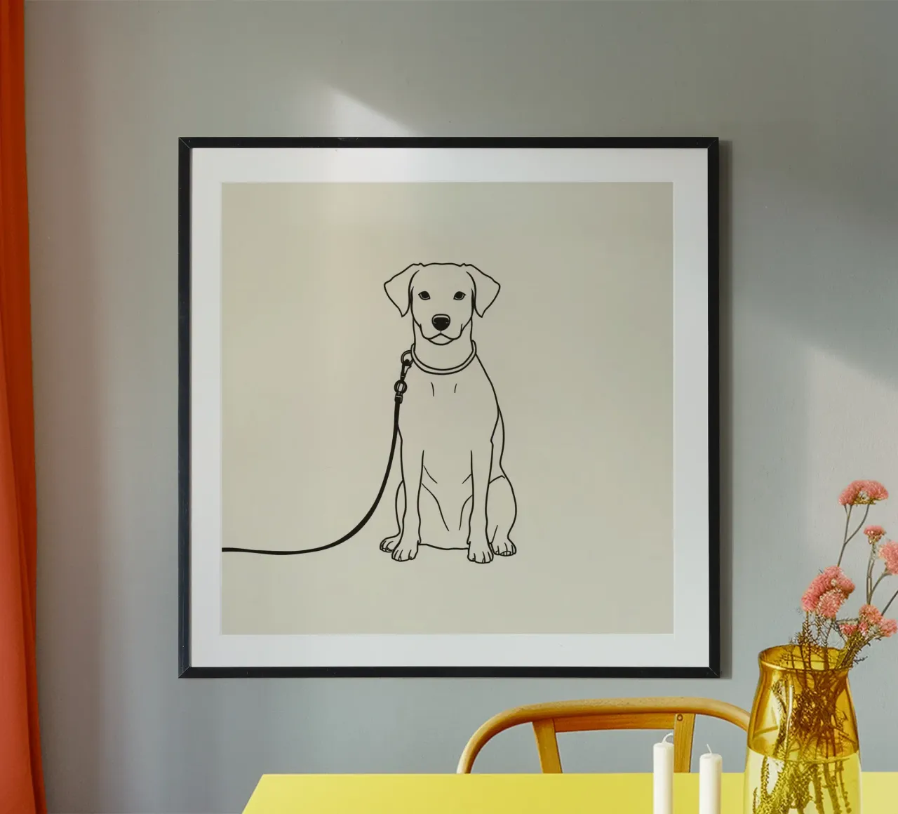 Perro sentado pacientemente con correa esperando al aire libre a que su dueño hahnemühle de DesignDoodle