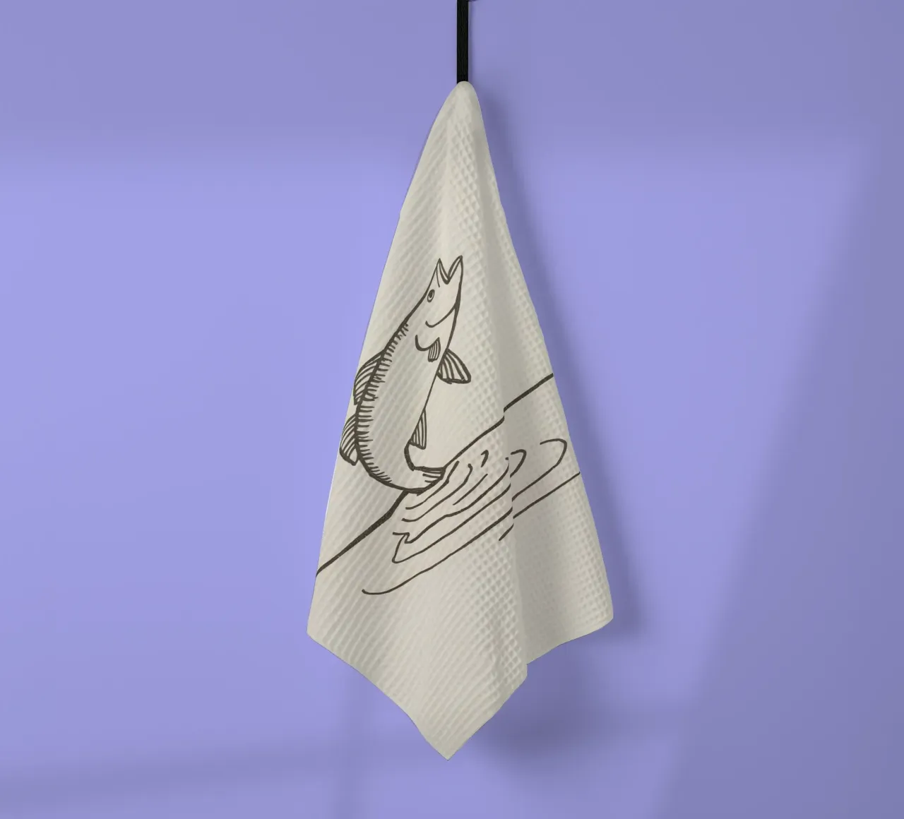 Poissons sautant au-dessus de l'eau dans un cadre naturel mettant en valeur torchon de DesignDoodle