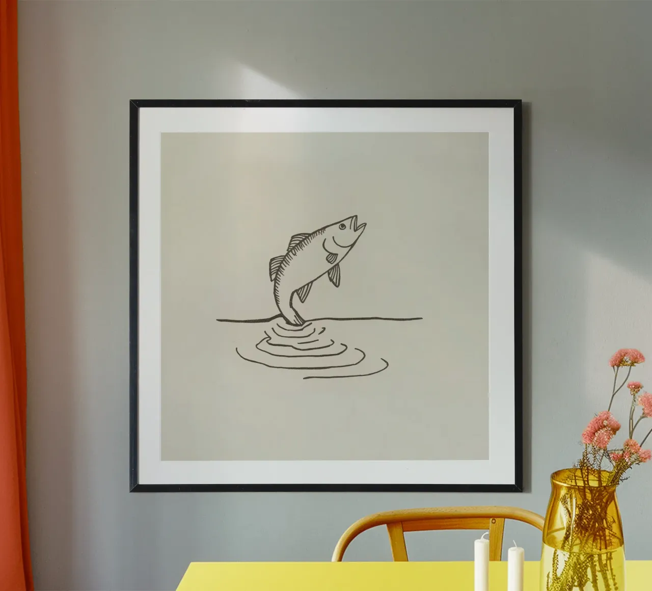 Fish leaping above the water in a natural setting showcasing hahnemühle by DesignDoodle