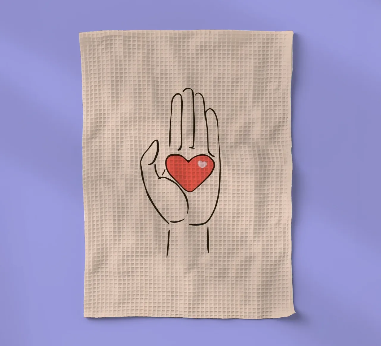 Mano che regge un cuore che rappresenta amore e gentilezza canovaccio da cucina da DesignDoodle