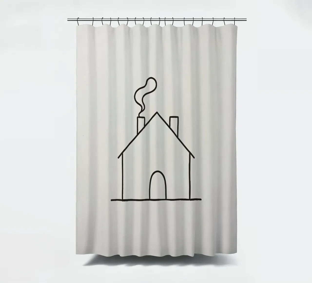 Simple outline of a house with smoke rising from the chimney shower curtain by DesignDoodle