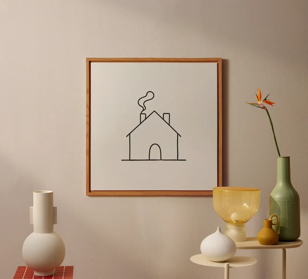 Simple outline of a house with smoke rising from the chimney alu-dibond by DesignDoodle