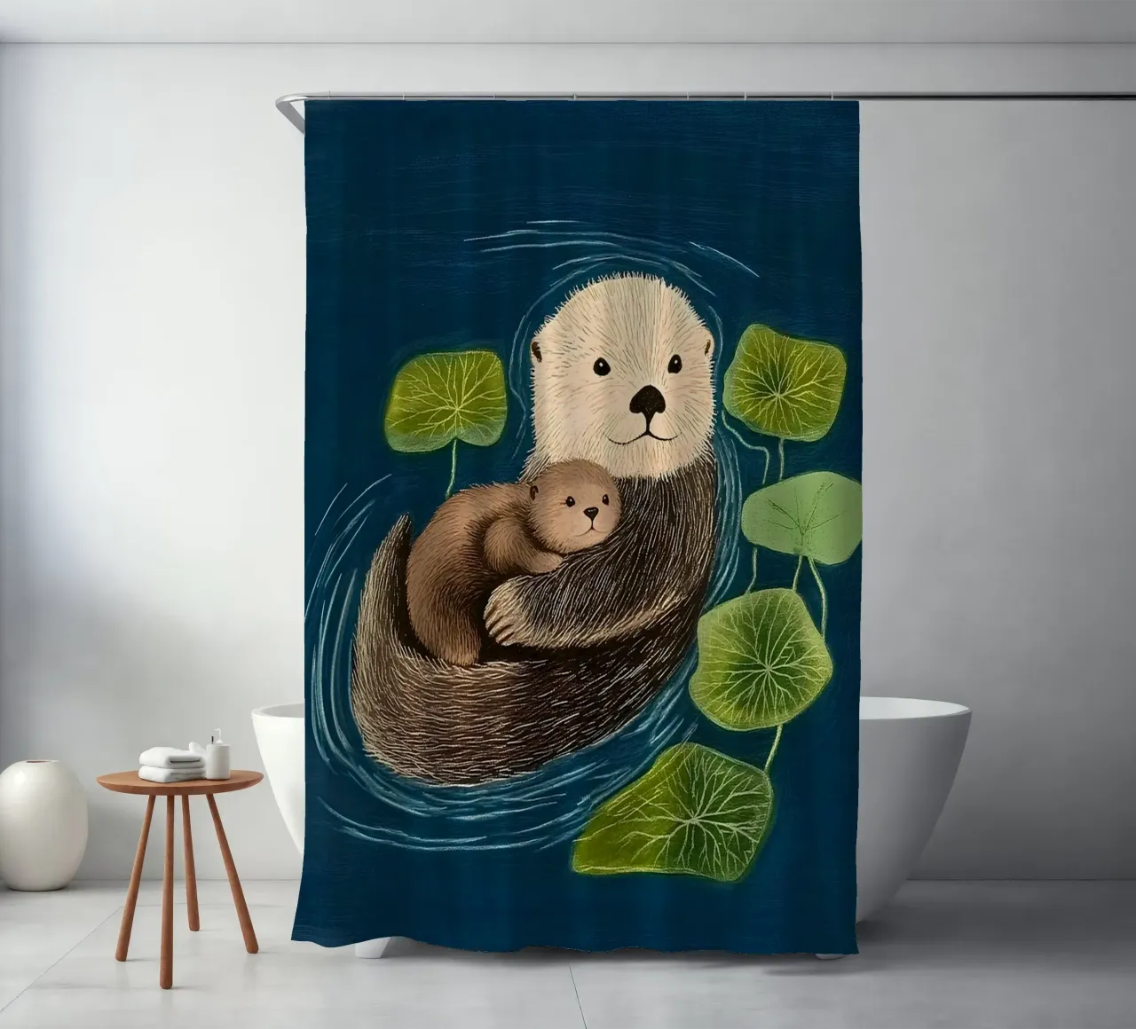 Mama Otter shower curtain by Curious Canvas