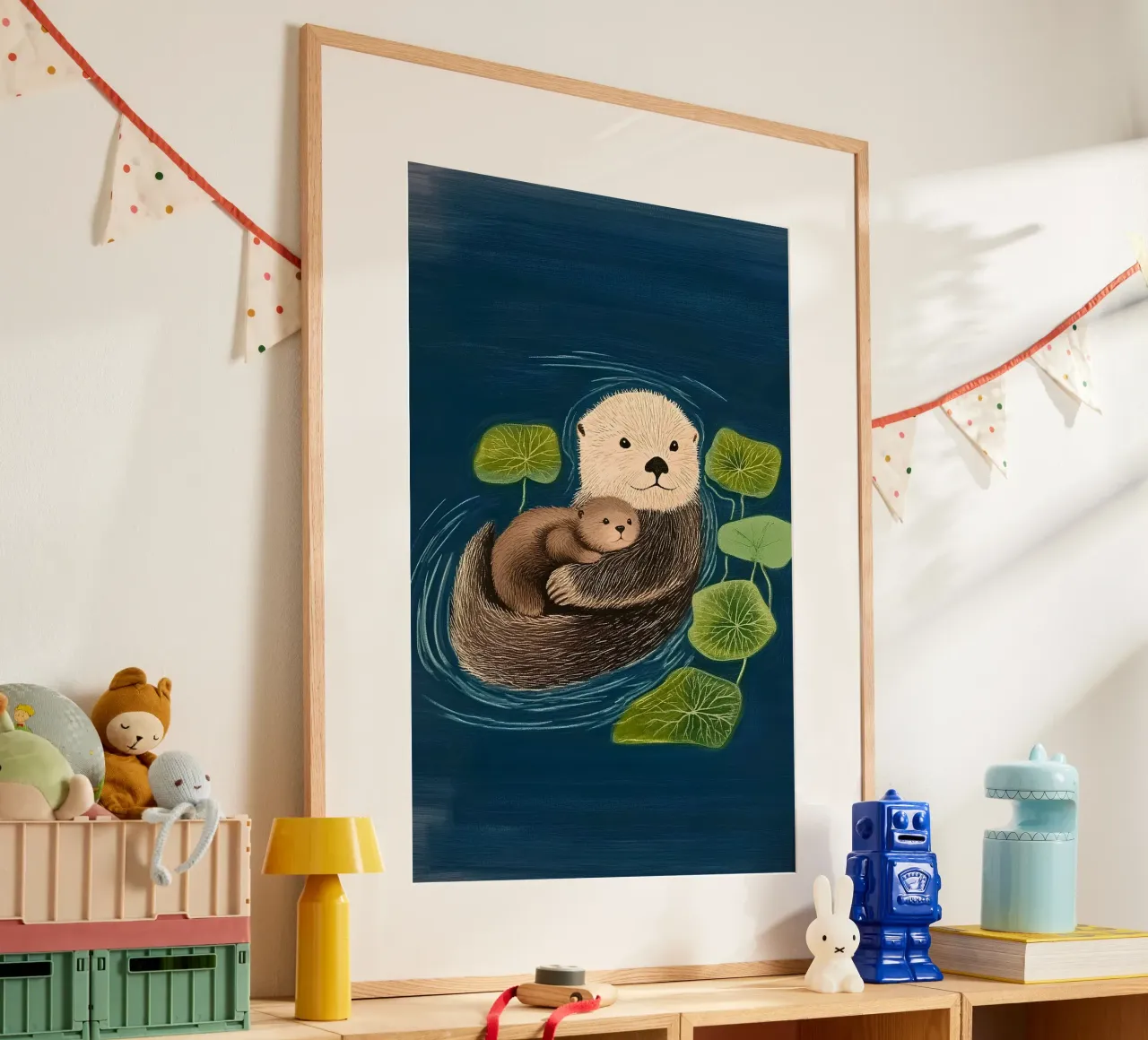 Mama Otter poster with plastic frame by Curious Canvas