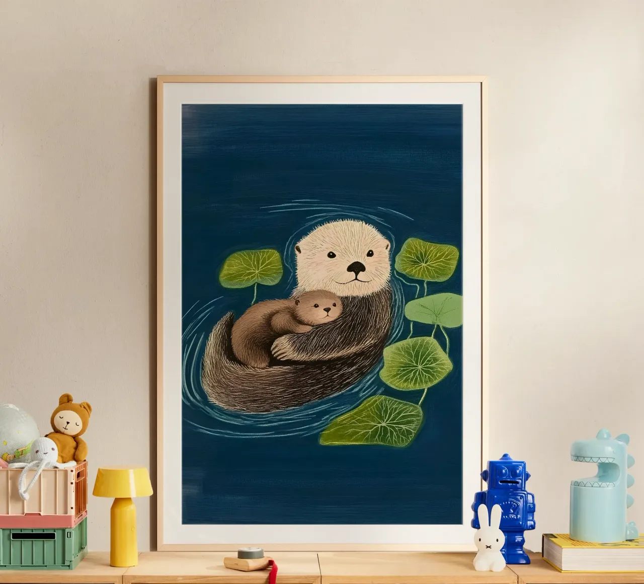 Mama Otter poster with plastic frame by Curious Canvas