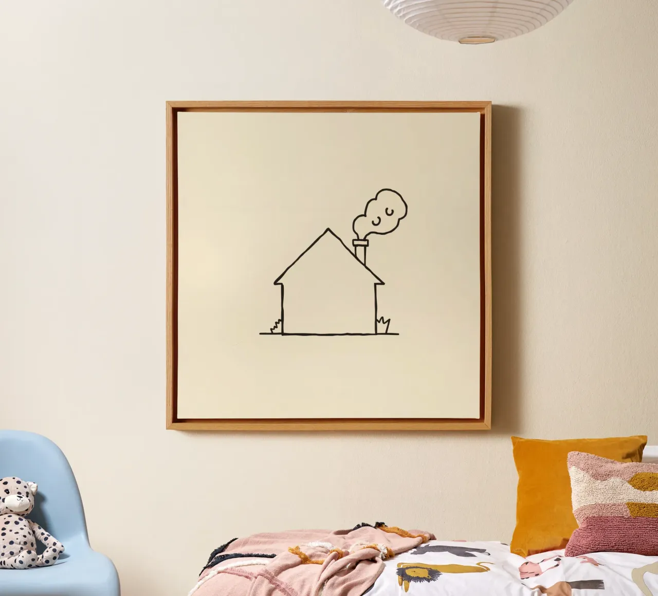 Casa con il fumo che fuoriesce dal camino, a indicare il caldo tela con Cornice a cassetta da DesignDoodle