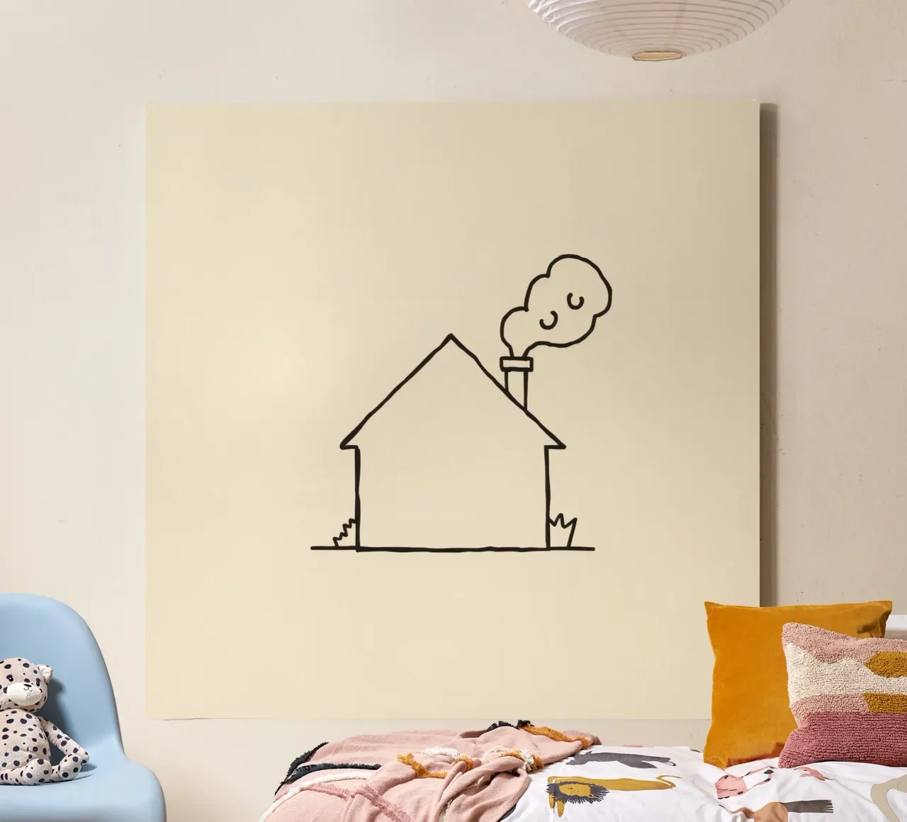 Casa con il fumo che fuoriesce dal camino, a indicare il caldo tela con Cornice a cassetta da DesignDoodle