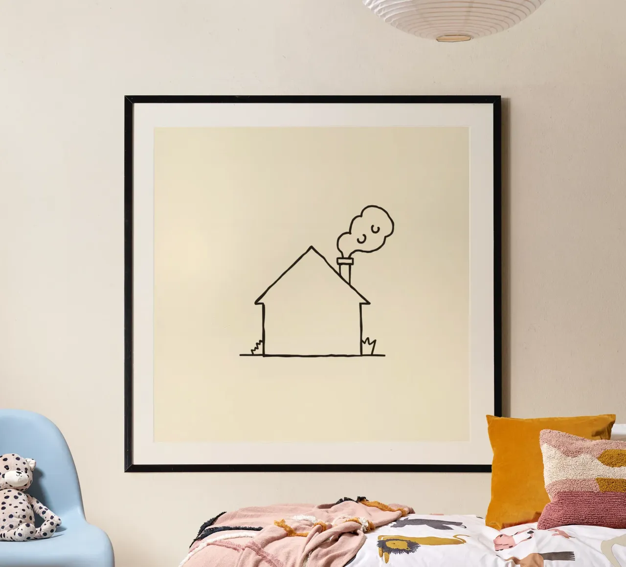 Casa con il fumo che fuoriesce dal camino, a indicare il caldo poster da DesignDoodle