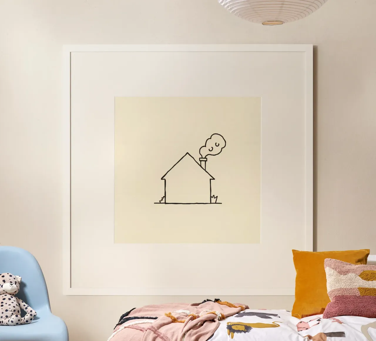 Casa con il fumo che fuoriesce dal camino, a indicare il caldo poster da DesignDoodle
