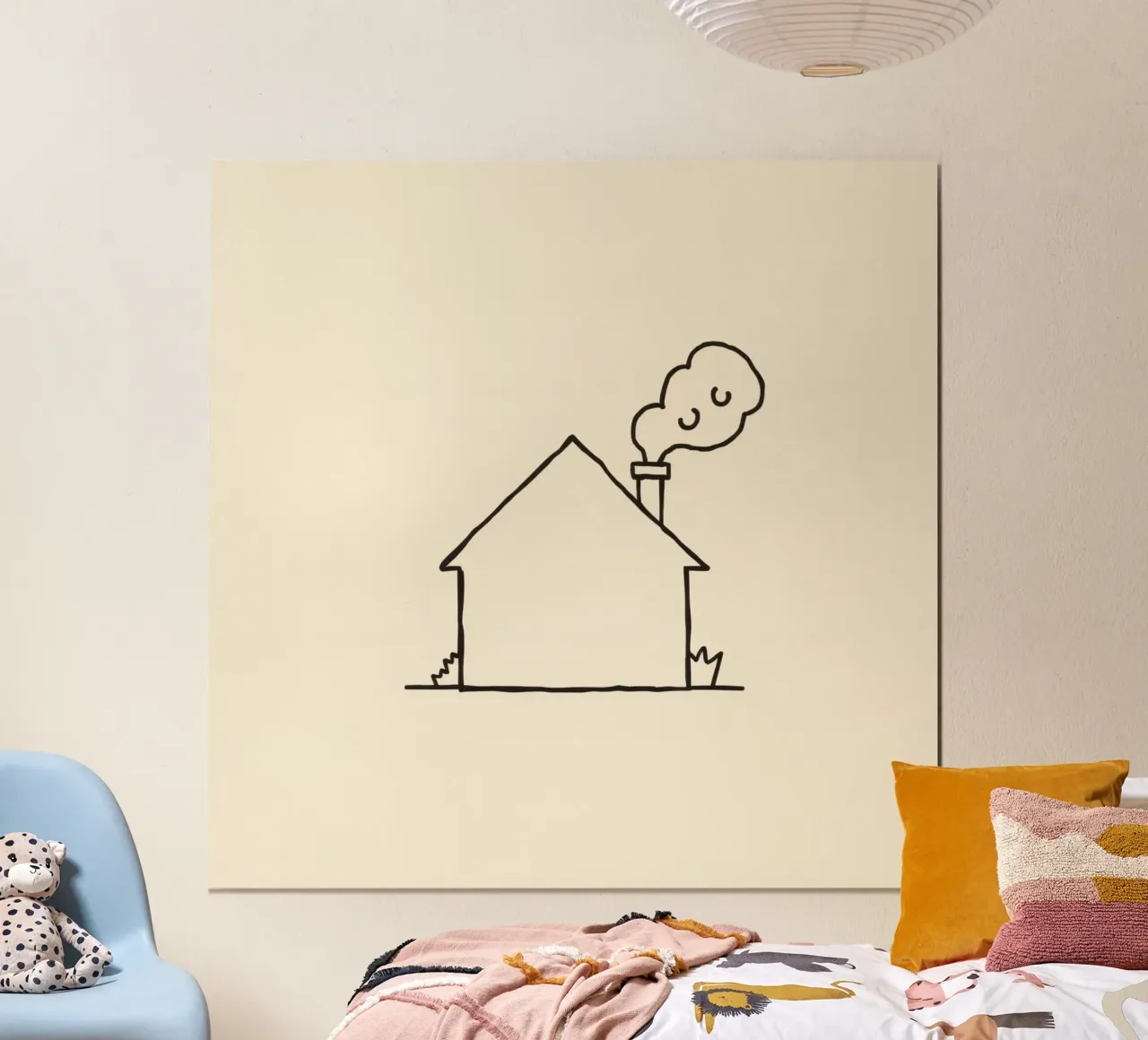 Casa con il fumo che fuoriesce dal camino, a indicare il caldo poster da DesignDoodle