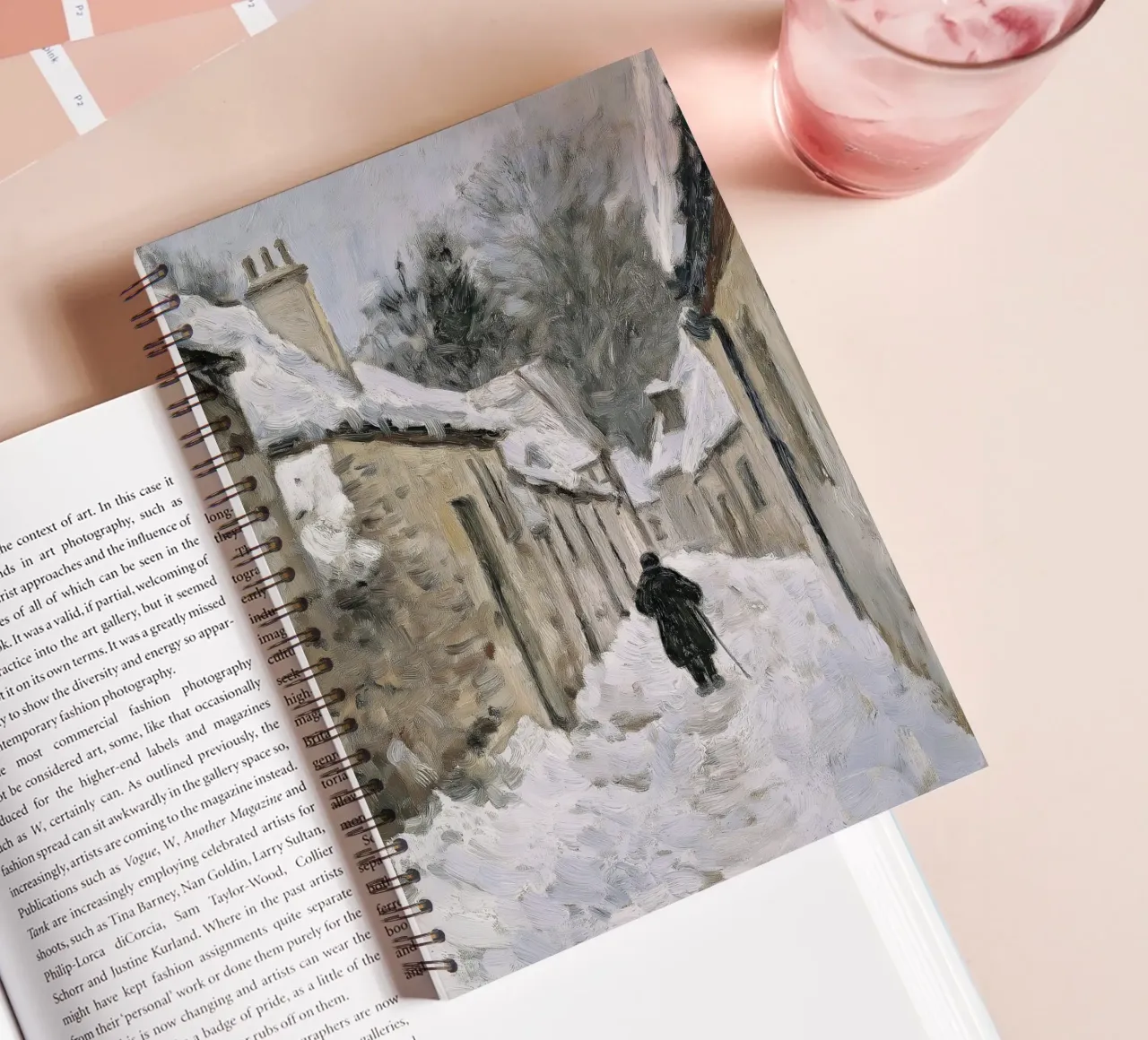 Lone Figure in Snowy Village - Rustic Winter Path spiral notebook by ClubArt