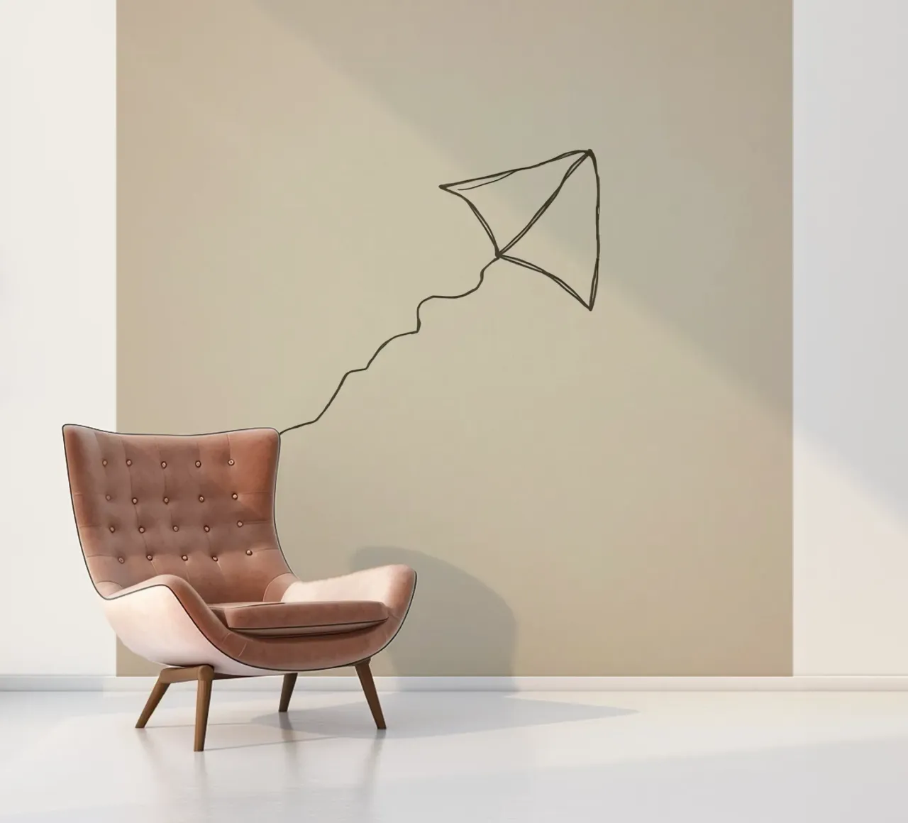Kite soaring with a flowing tail attached, showcasing joyful photo wallpaper by DesignDoodle