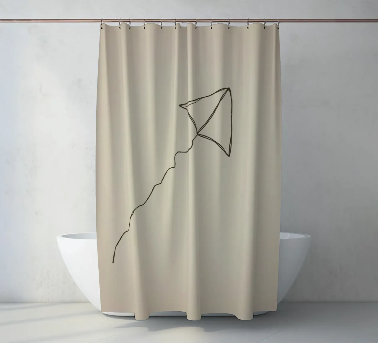 Kite soaring with a flowing tail attached, showcasing joyful shower curtain by DesignDoodle