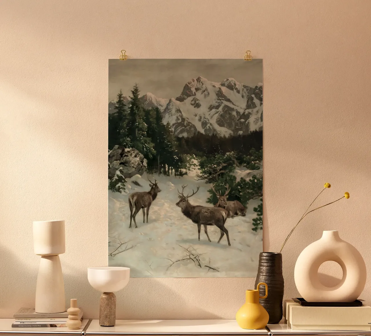 Cervi nelle Alpi innevate - Maestosa arte faunistica invernale poster da ClubArt