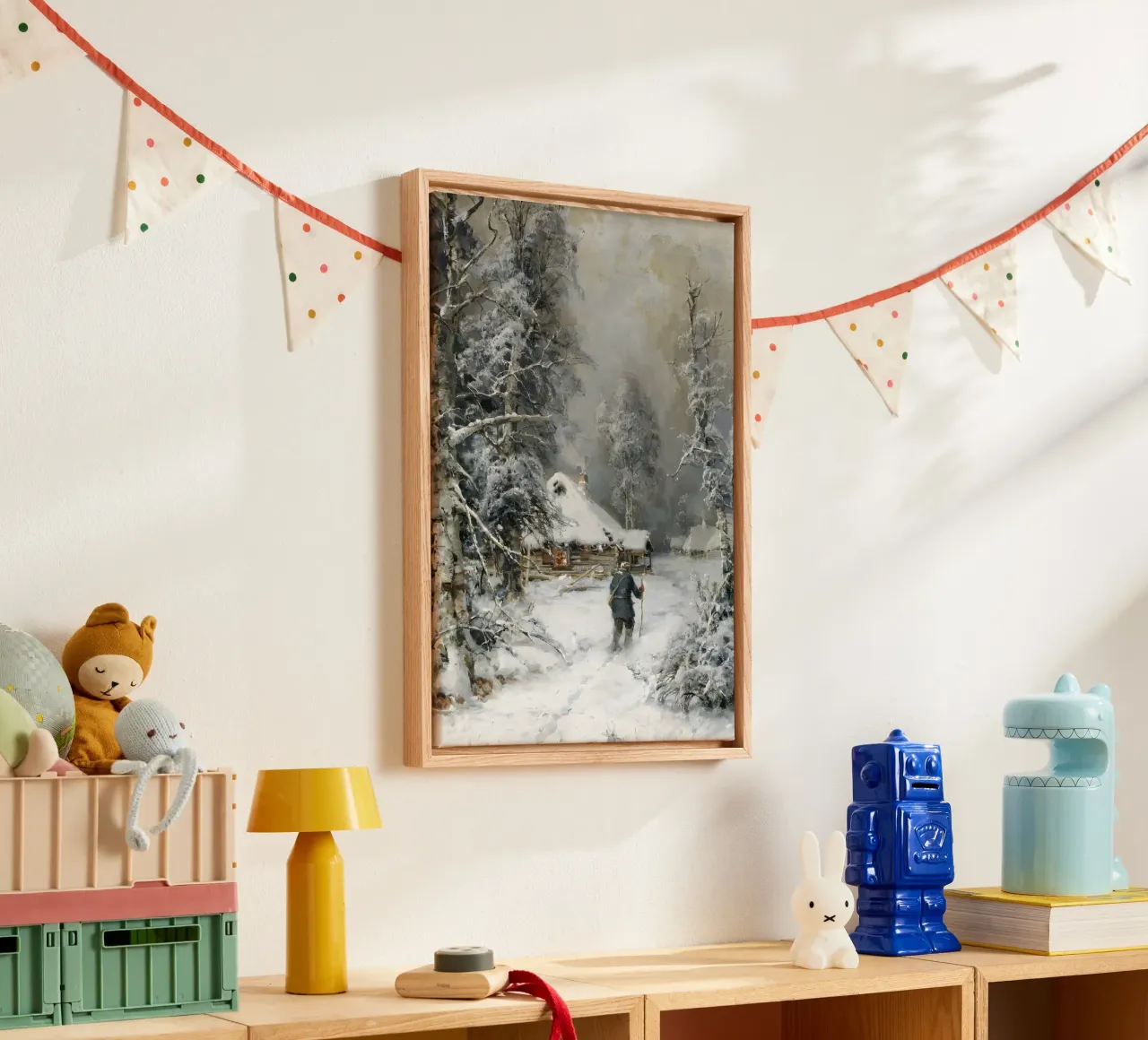 Knusse hut in de sneeuw - Winter bos retraite kunst canvas met Baklijst van ClubArt
