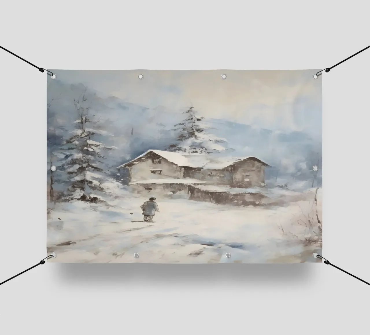 Cottage isolato e innevato - Arte del paesaggio invernale rustico telo in pvc da ClubArt