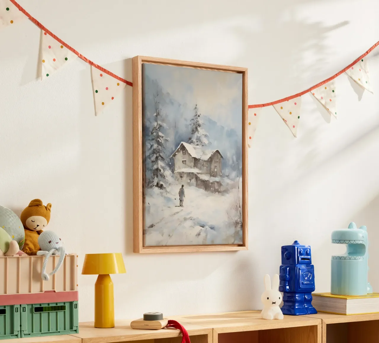 Casa aislada en la nieve - Paisaje rústico de invierno lienzo con Marco flotante de ClubArt