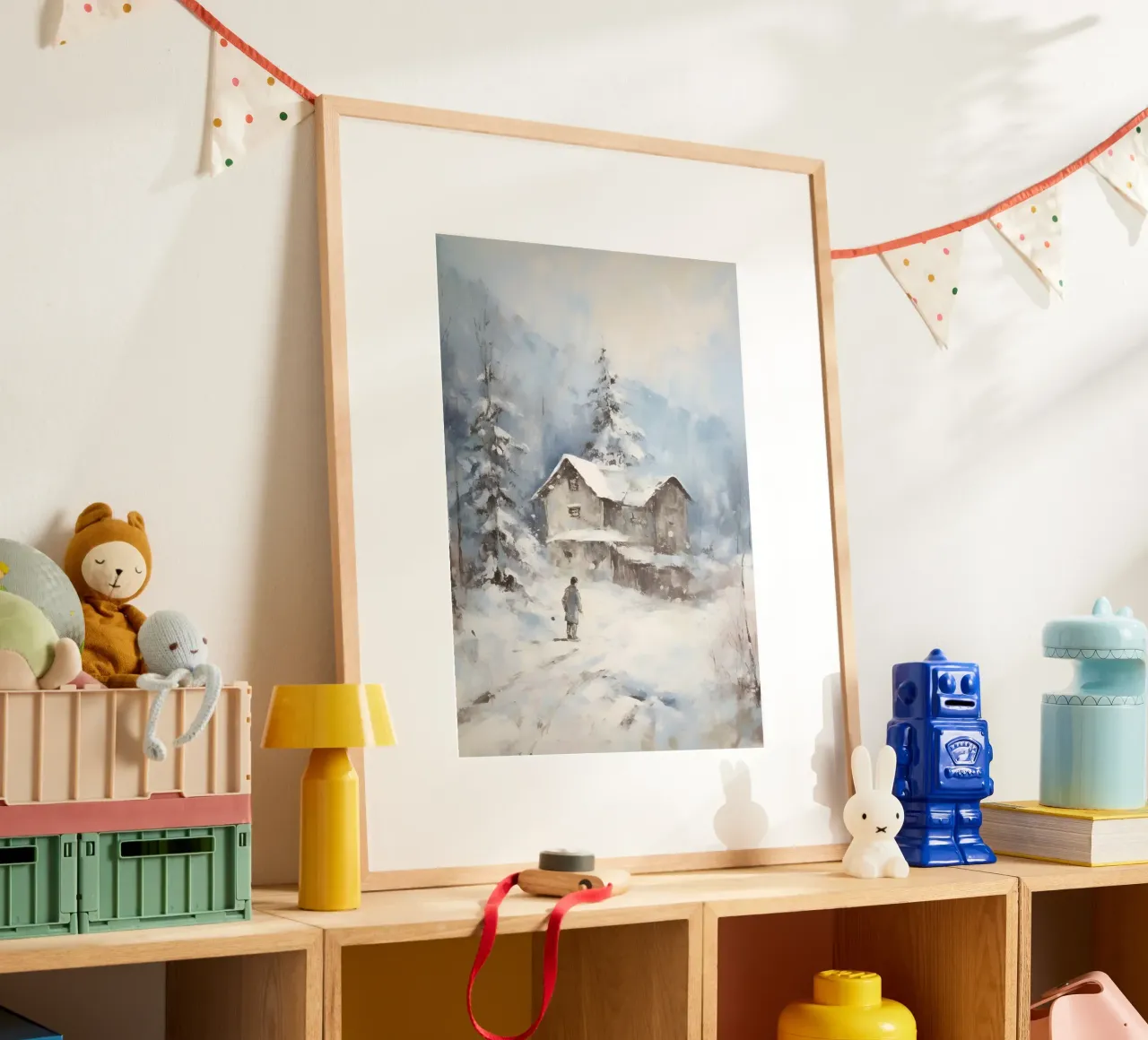 Abgelegene verschneite Hütte - Rustikale Winter-Landschaftskunst Poster mit Kunststoffrahmen von ClubArt
