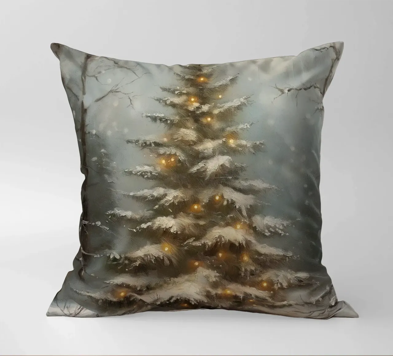 Sapin de Noël enneigé enchanté - Forêt d'hiver lumineuse coussin de ClubArt
