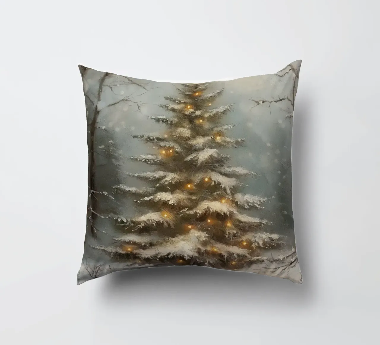 Sapin de Noël enneigé enchanté - Forêt d'hiver lumineuse coussin de ClubArt