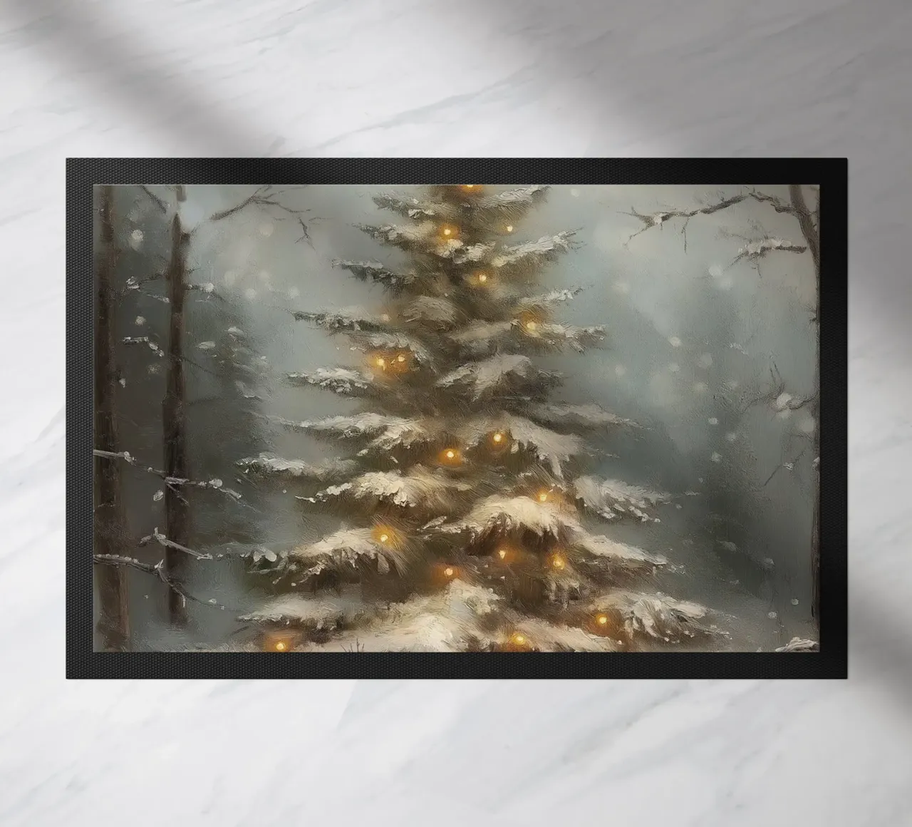 Sapin de Noël enneigé enchanté - Forêt d'hiver lumineuse paillasson de ClubArt