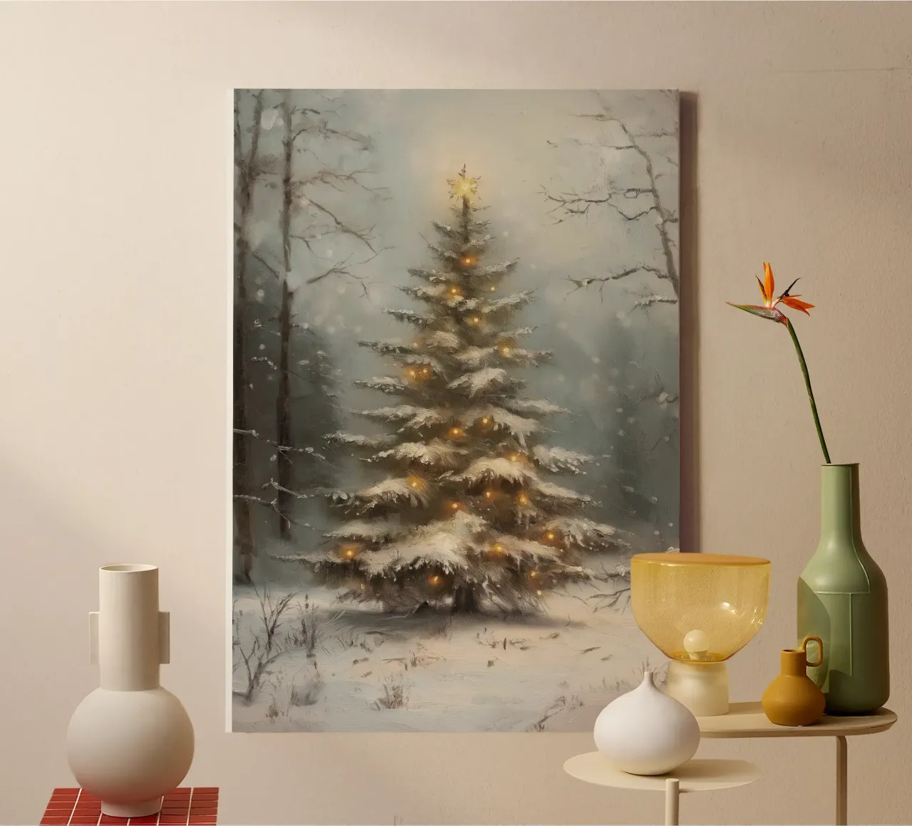 Enchanted Snowy Christmas Tree - Glowing Winter Forest canvas by ClubArt