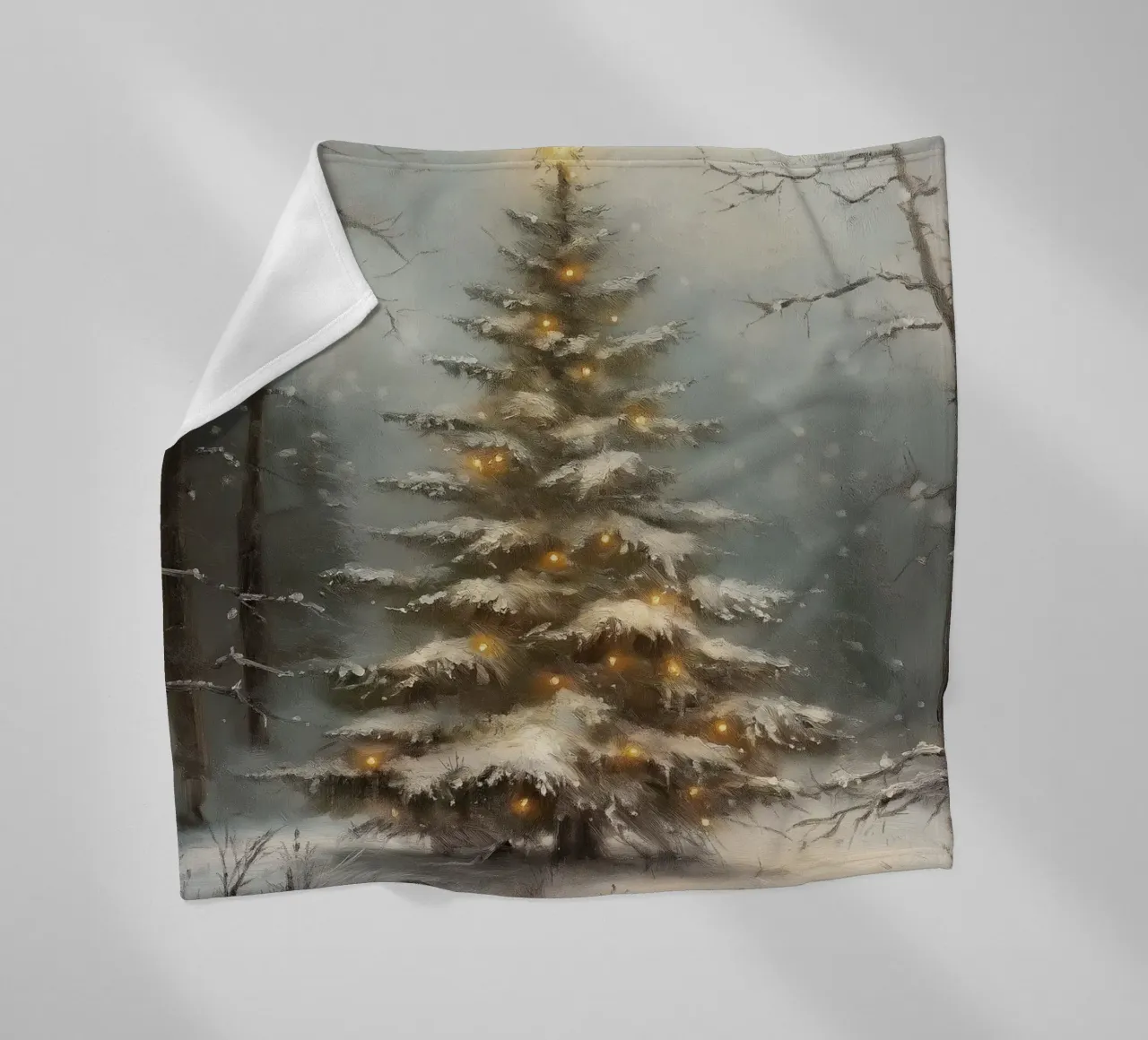 Enchanted Snowy Christmas Tree - Glowing Winter Forest fleece blanket by ClubArt