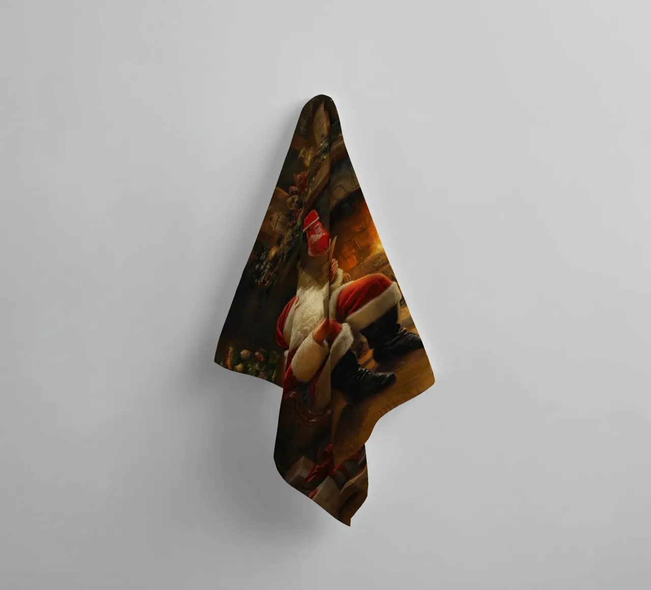 Père Noël au coin du feu - Art du conte de Noël chaleureux serviette de bain de ClubArt