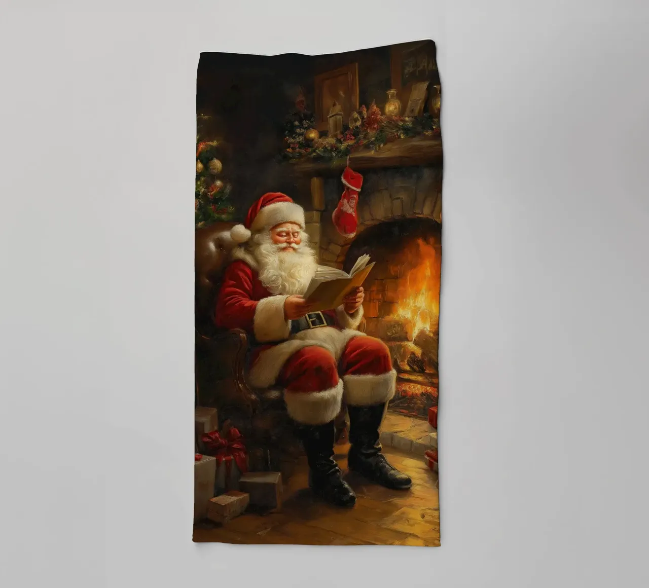 Père Noël au coin du feu - Art du conte de Noël chaleureux serviette de bain de ClubArt