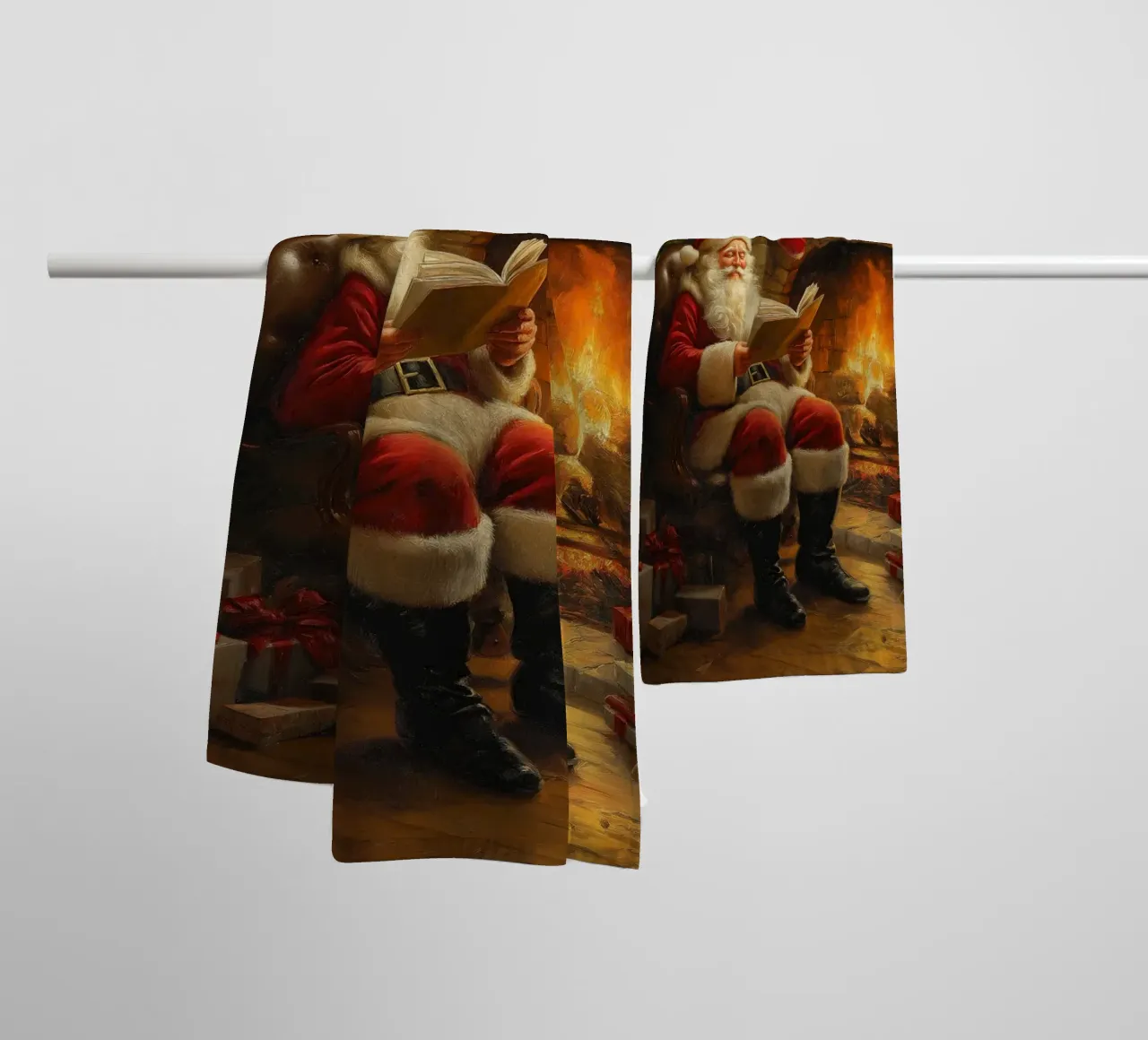 Père Noël au coin du feu - Art du conte de Noël chaleureux serviette de bain de ClubArt