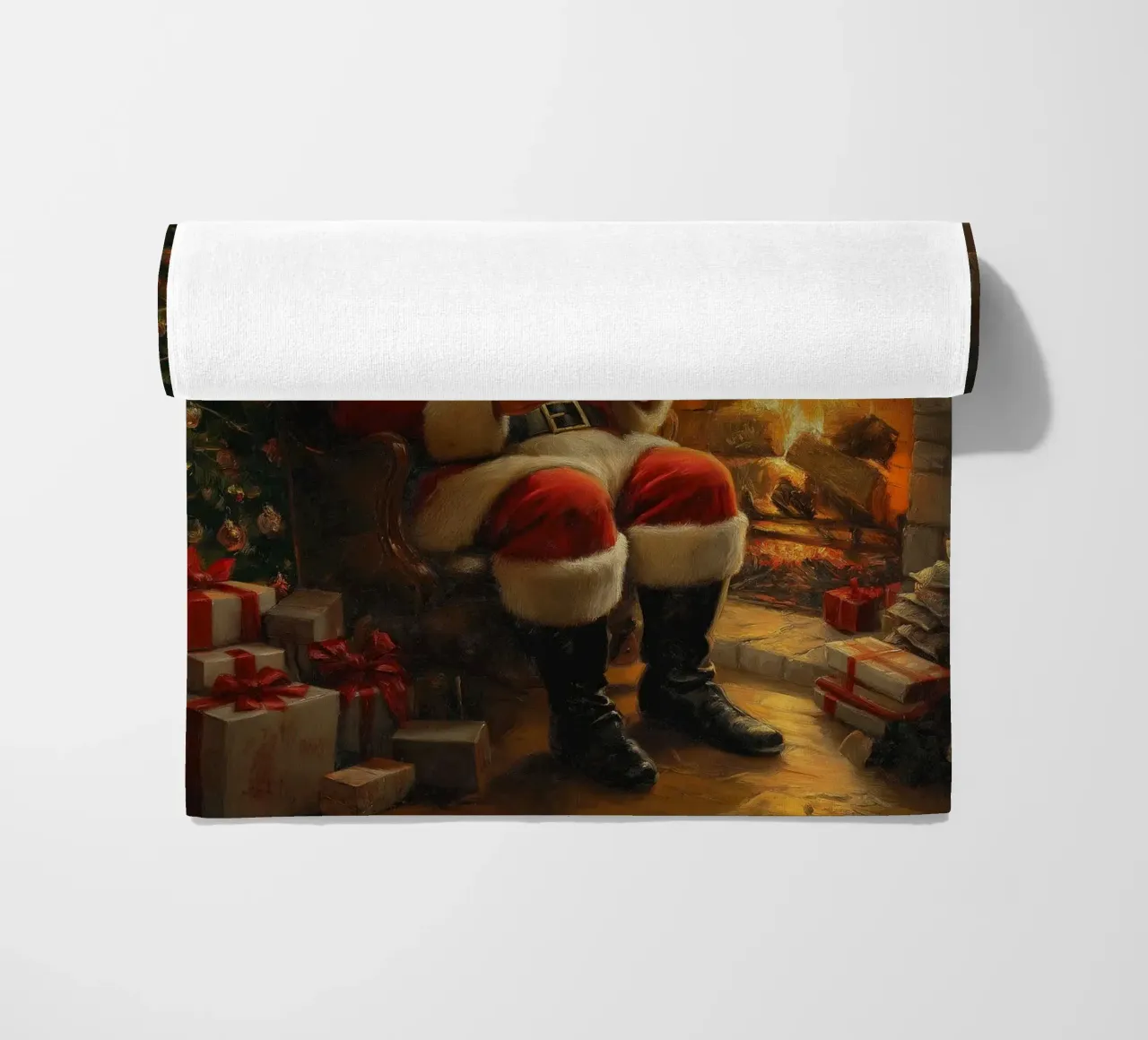 Santa by Fireplace - Cozy Christmas Storytelling Art beach towel by ClubArt