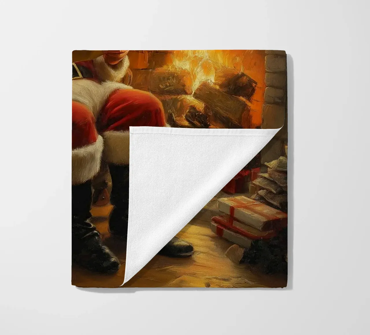 Santa by Fireplace - Cozy Christmas Storytelling Art beach towel by ClubArt