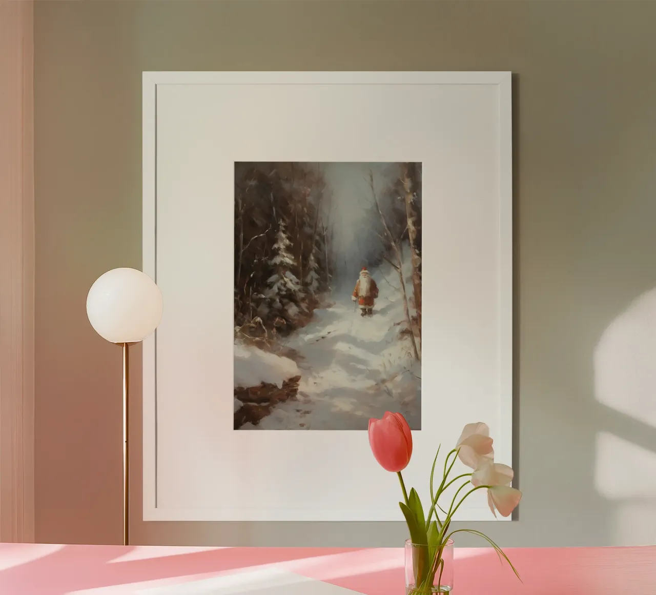 Der verschneite Spaziergang des Weihnachtsmanns - zauberhafte Winterwaldkunst Poster von ClubArt