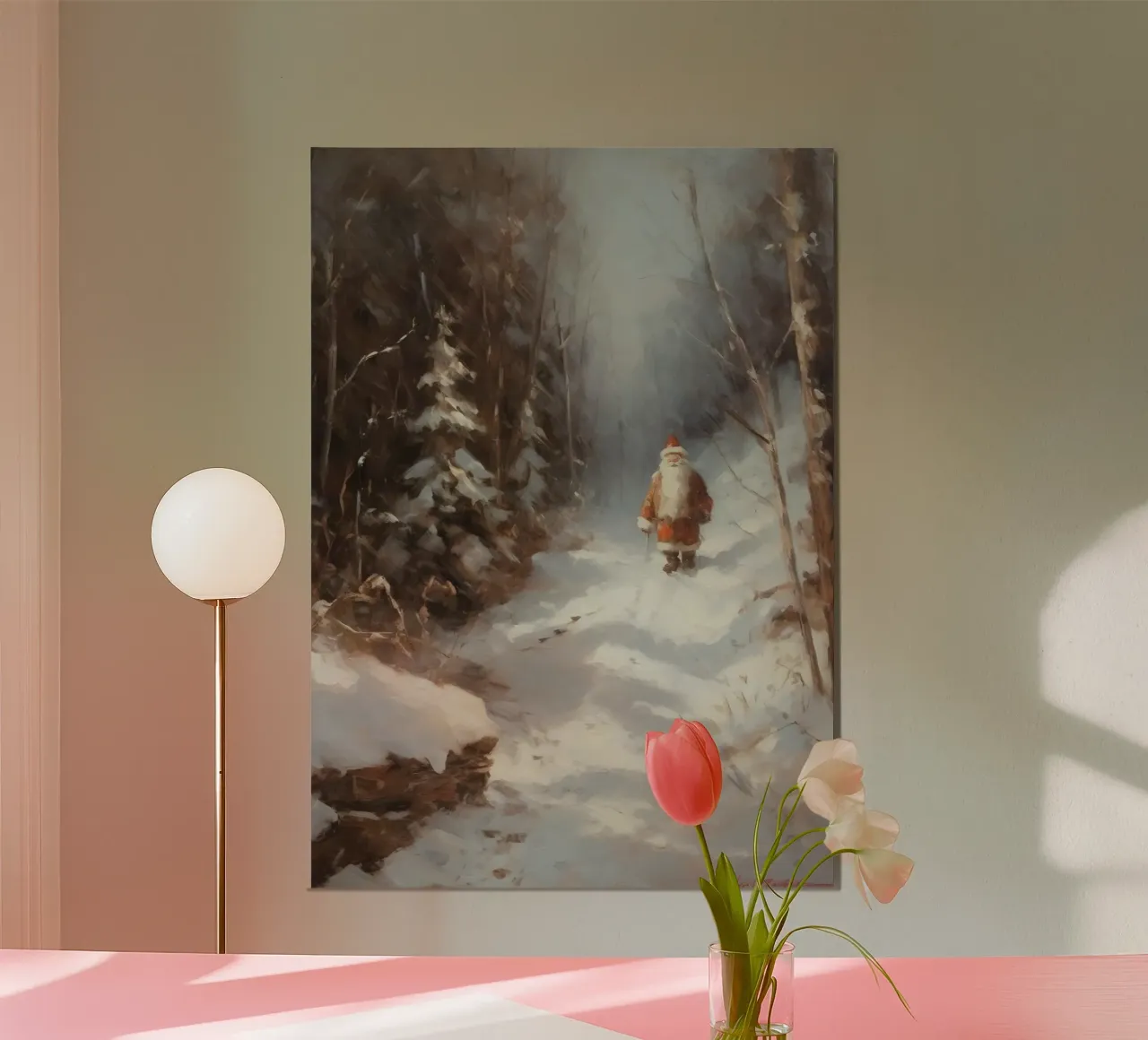 Der verschneite Spaziergang des Weihnachtsmanns - zauberhafte Winterwaldkunst Poster von ClubArt