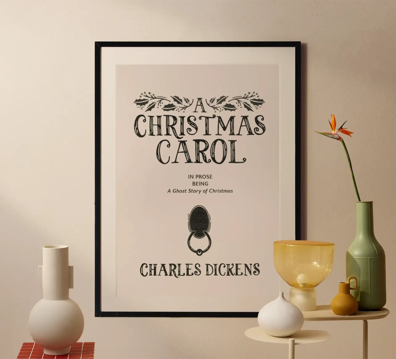 Un canto di Natale - Copertina vintage del libro di Dickens poster con telaio in legno da ClubArt