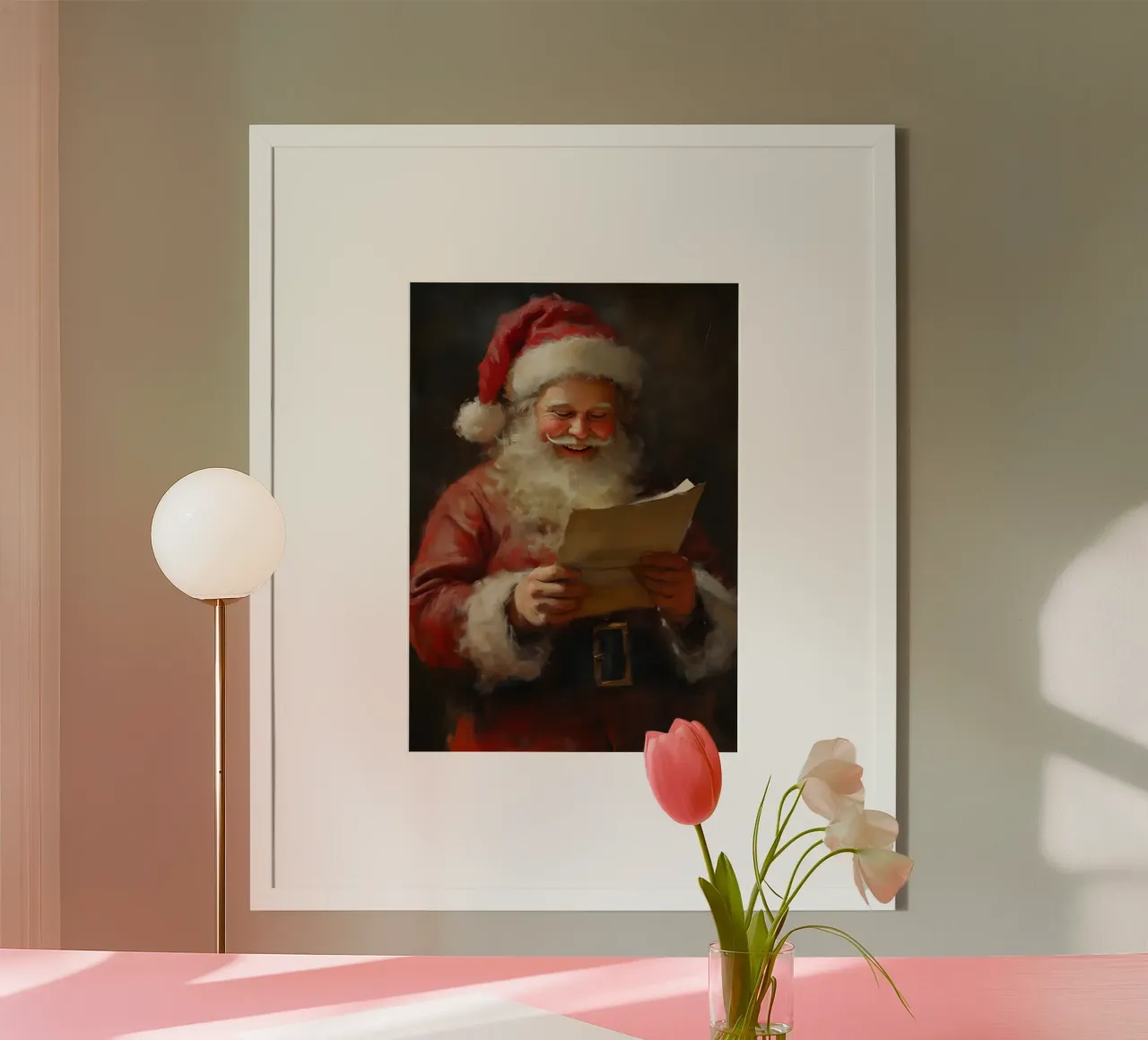 Père Noël jovial lisant des lettres - Art classique de la joie de Noël poster de ClubArt