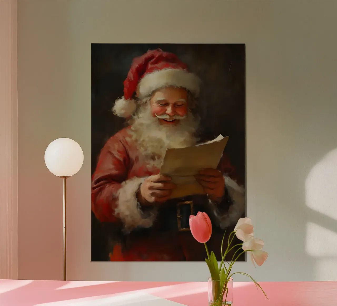 Père Noël jovial lisant des lettres - Art classique de la joie de Noël poster de ClubArt