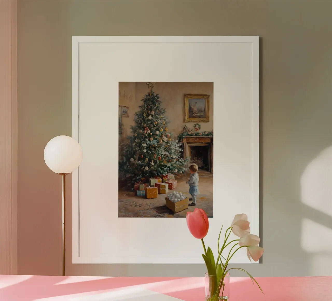 Das erste Weihnachtsfest des Kindes - Baumschmuck Kunst Poster von ClubArt