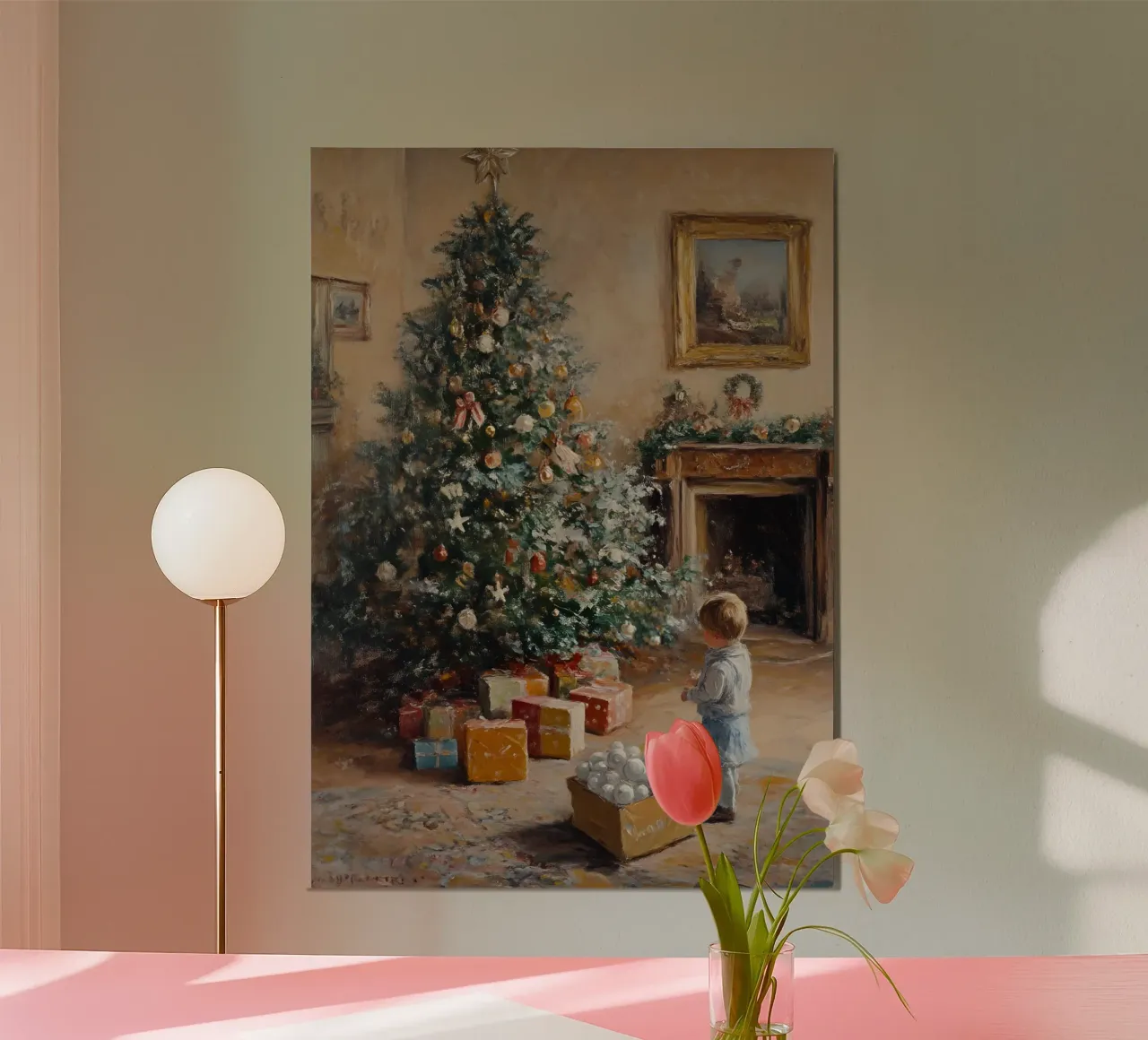 Das erste Weihnachtsfest des Kindes - Baumschmuck Kunst Poster von ClubArt