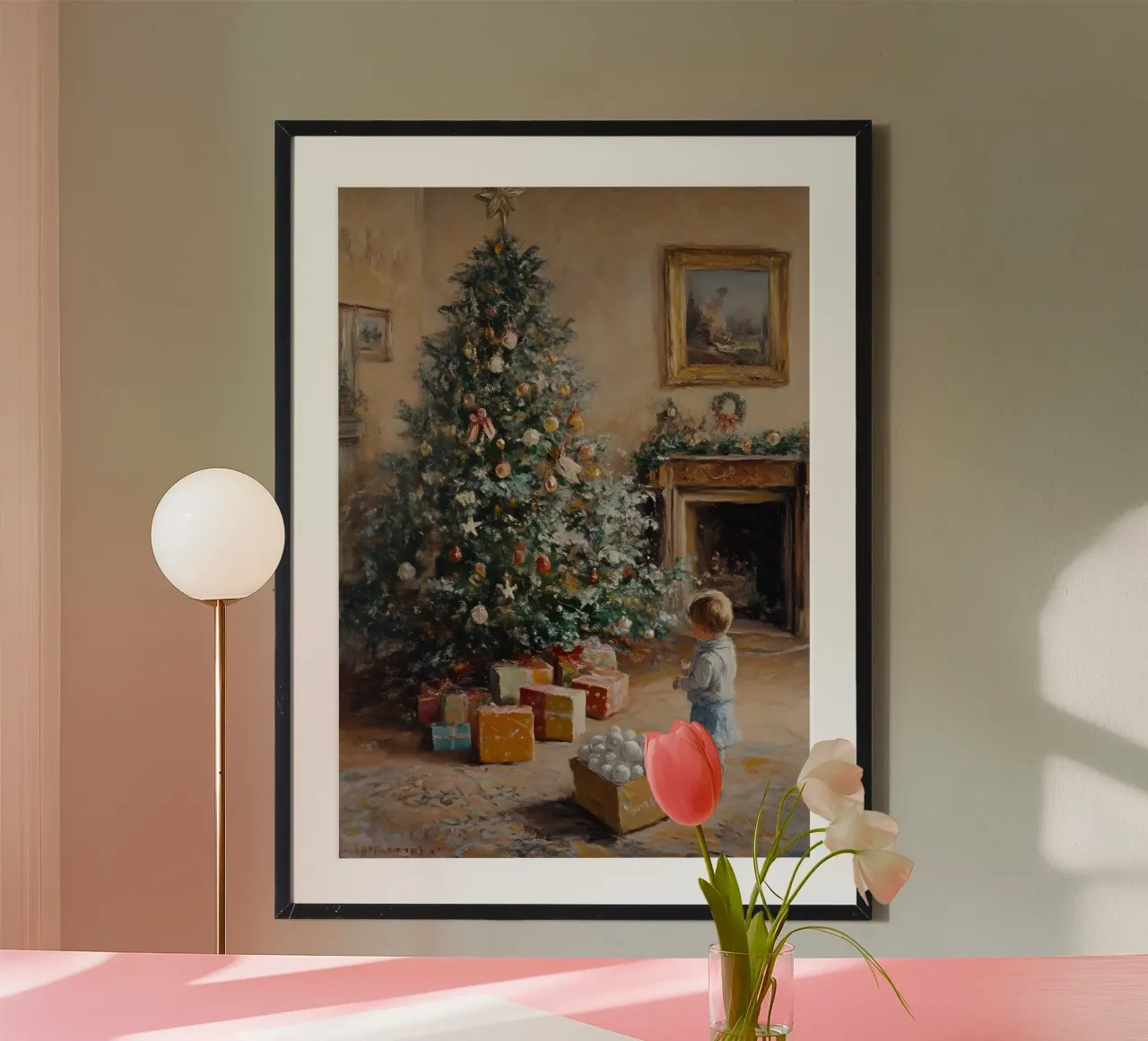 Das erste Weihnachtsfest des Kindes - Baumschmuck Kunst Poster von ClubArt