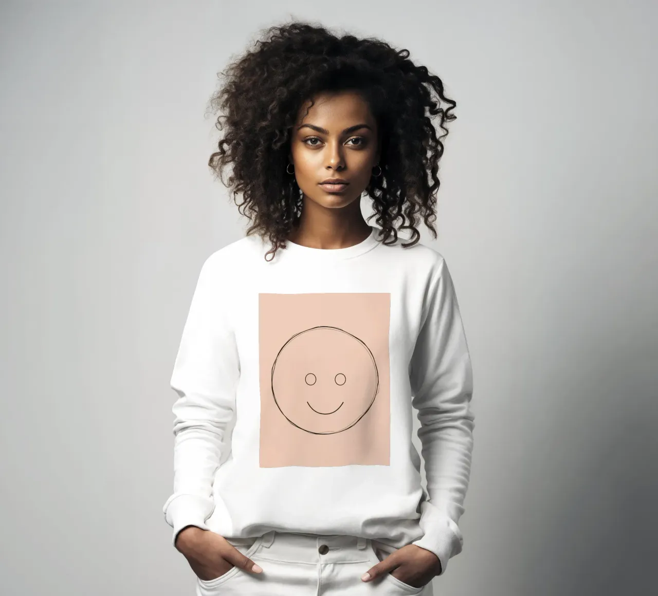 Illustrazione di una semplice faccina sorridente su sfondo color pesca felpa da DesignDoodle