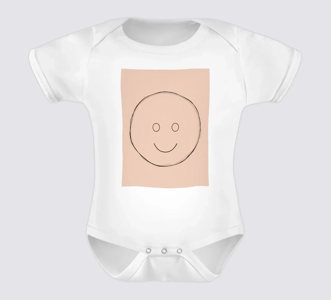 Illustrazione di una semplice faccina sorridente su sfondo color pesca body neonato maniche corte da DesignDoodle