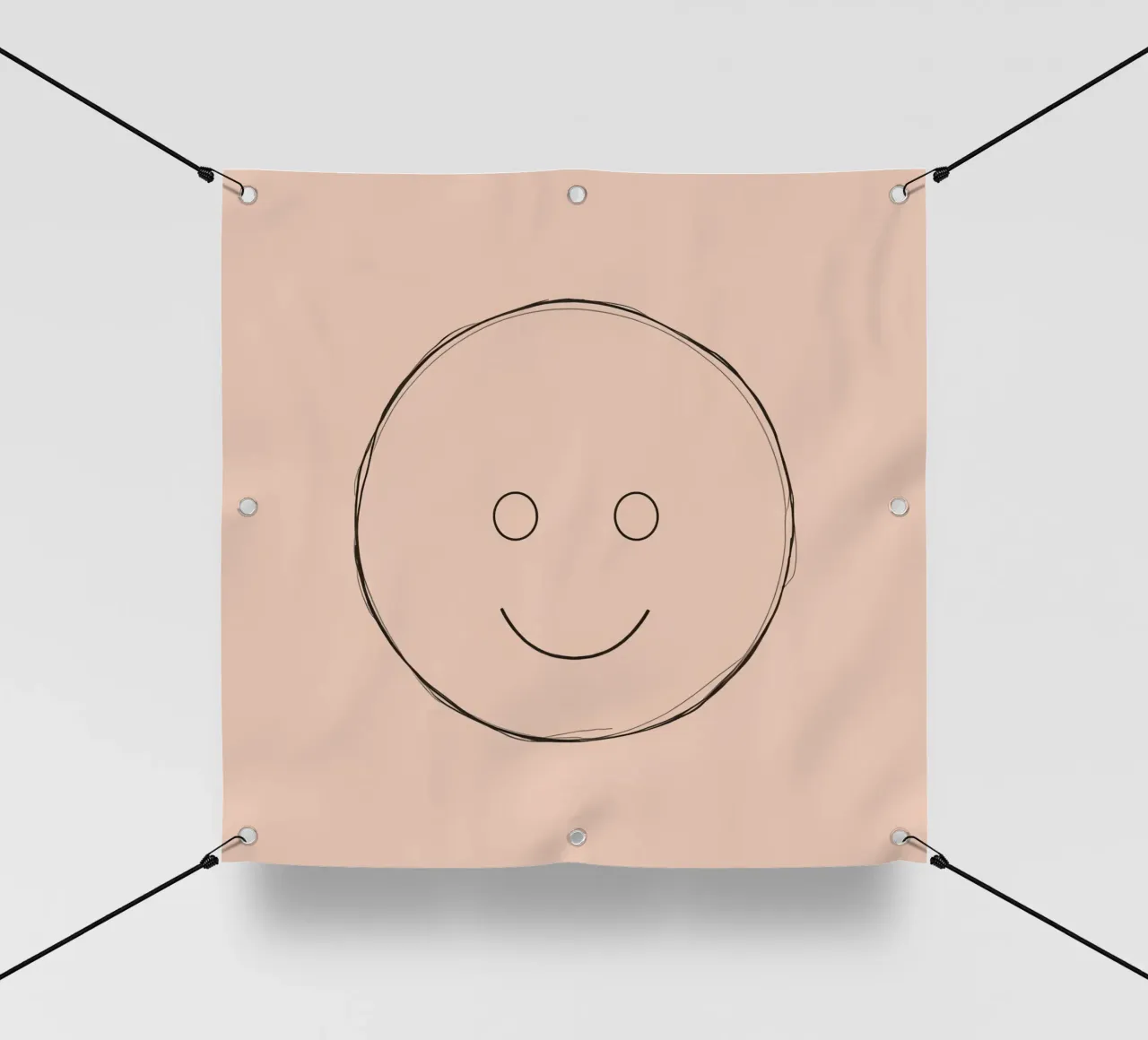 Illustrazione di una semplice faccina sorridente su sfondo color pesca telo in pvc da DesignDoodle