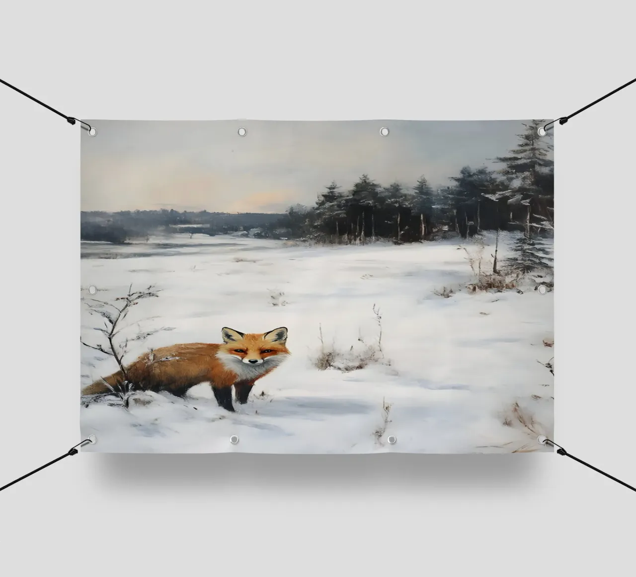 Volpe rossa in un campo innevato - Paesaggio invernale della fauna selvatica telo in pvc da ClubArt