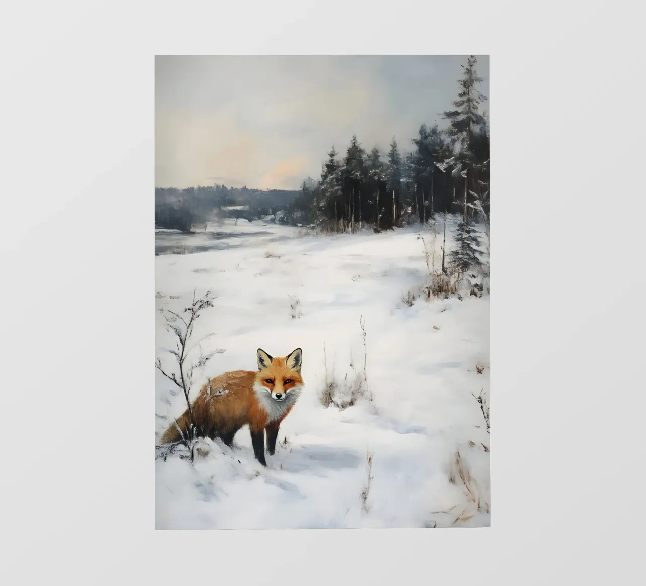 Volpe rossa in un campo innevato - Paesaggio invernale della fauna selvatica telo in pvc da ClubArt