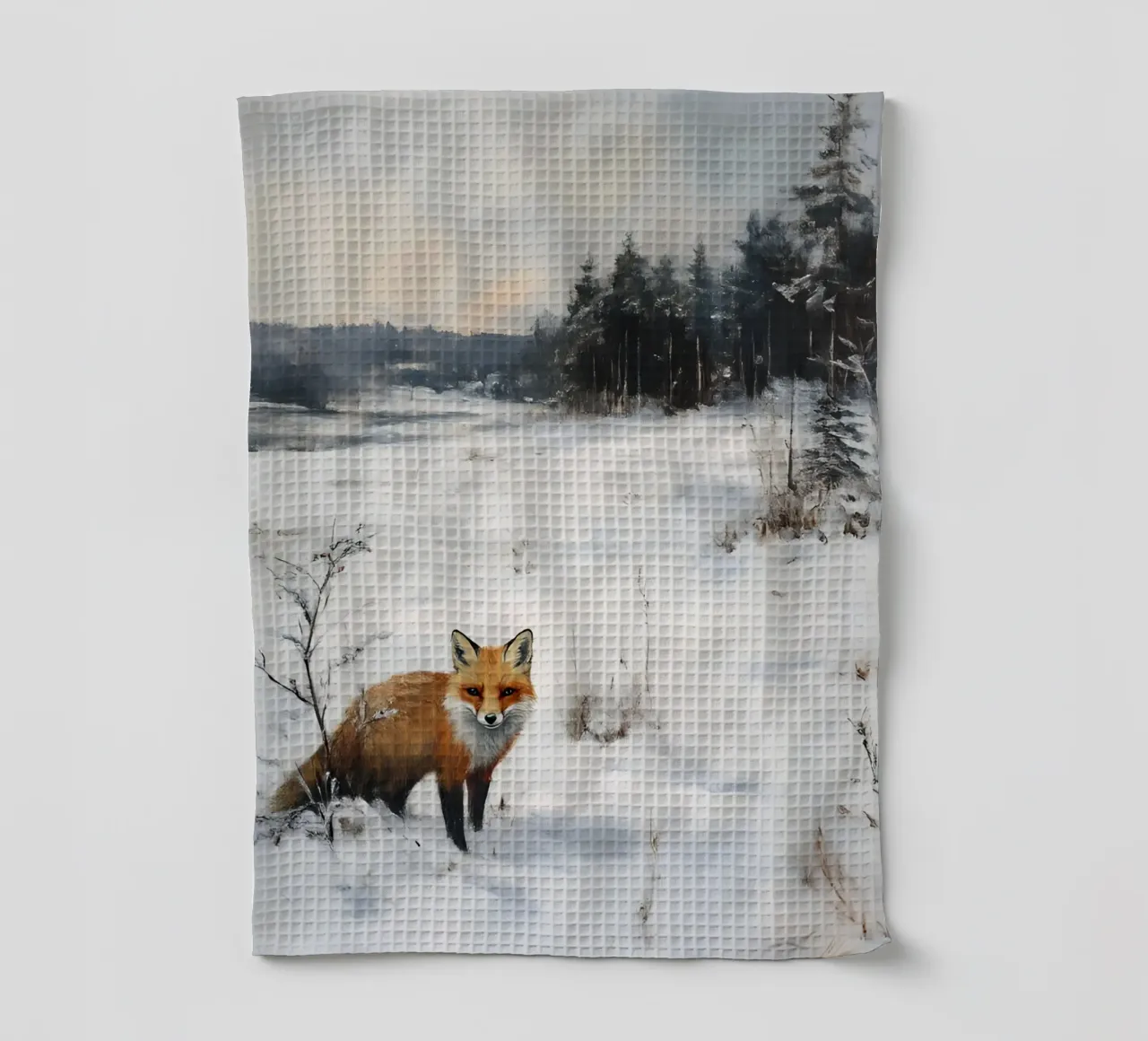 Volpe rossa in un campo innevato - Paesaggio invernale della fauna selvatica canovaccio da cucina da ClubArt