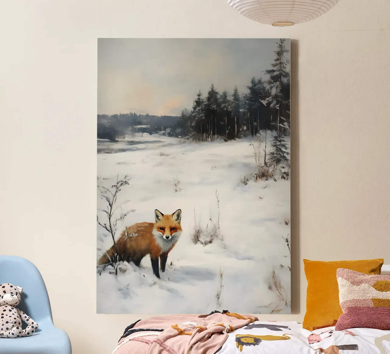 Volpe rossa in un campo innevato - Paesaggio invernale della fauna selvatica tela con Cornice a cassetta da ClubArt