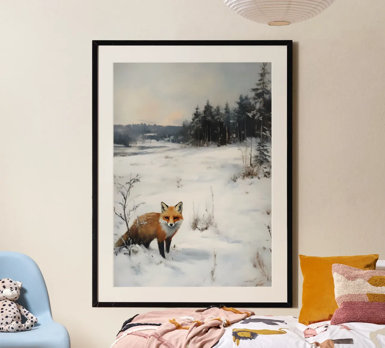 Volpe rossa in un campo innevato - Paesaggio invernale della fauna selvatica poster con telaio in alluminio da ClubArt